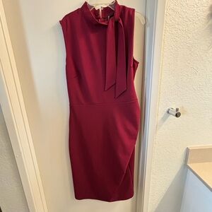 Miusol Burgundy Midi Dress with Bow Detail